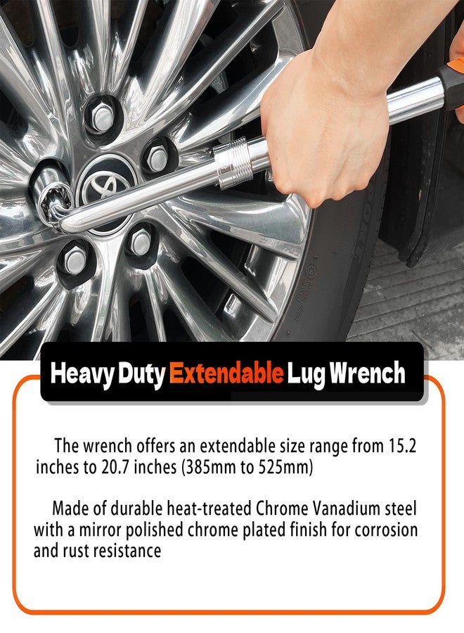 YEKEPRO Extendable Lug Wrench with Flip Sockets, 4-in-1 Telescoping Tire Tool Set, 6 Position Adjustable 15.2" to 20.7", Includes 17/19mm & 21/22mm CR-V Sockets for Most Cars & SUVs - W12004 - Image 3